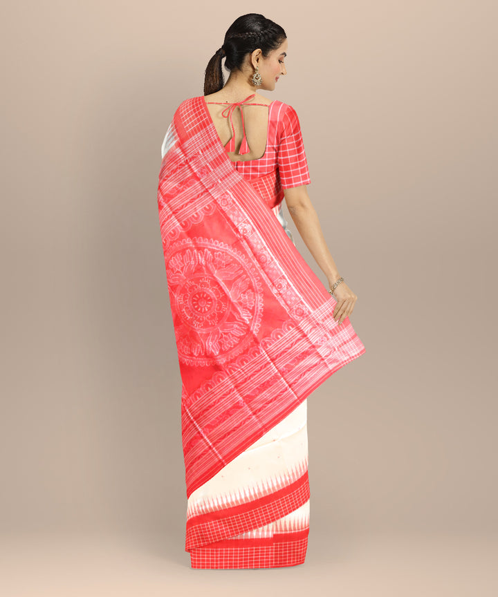 White dark red silk handloom sambalpuri saree