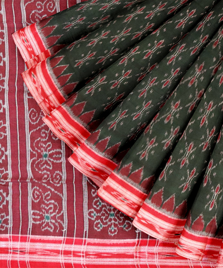 Dark green dark red cotton handloom nuapatna saree