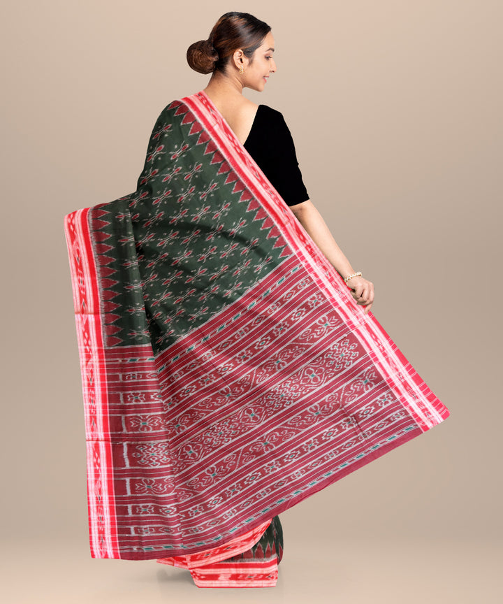 Dark green dark red cotton handloom nuapatna saree