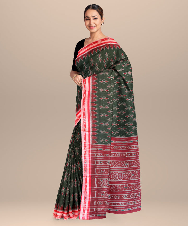 Dark green dark red cotton handloom nuapatna saree