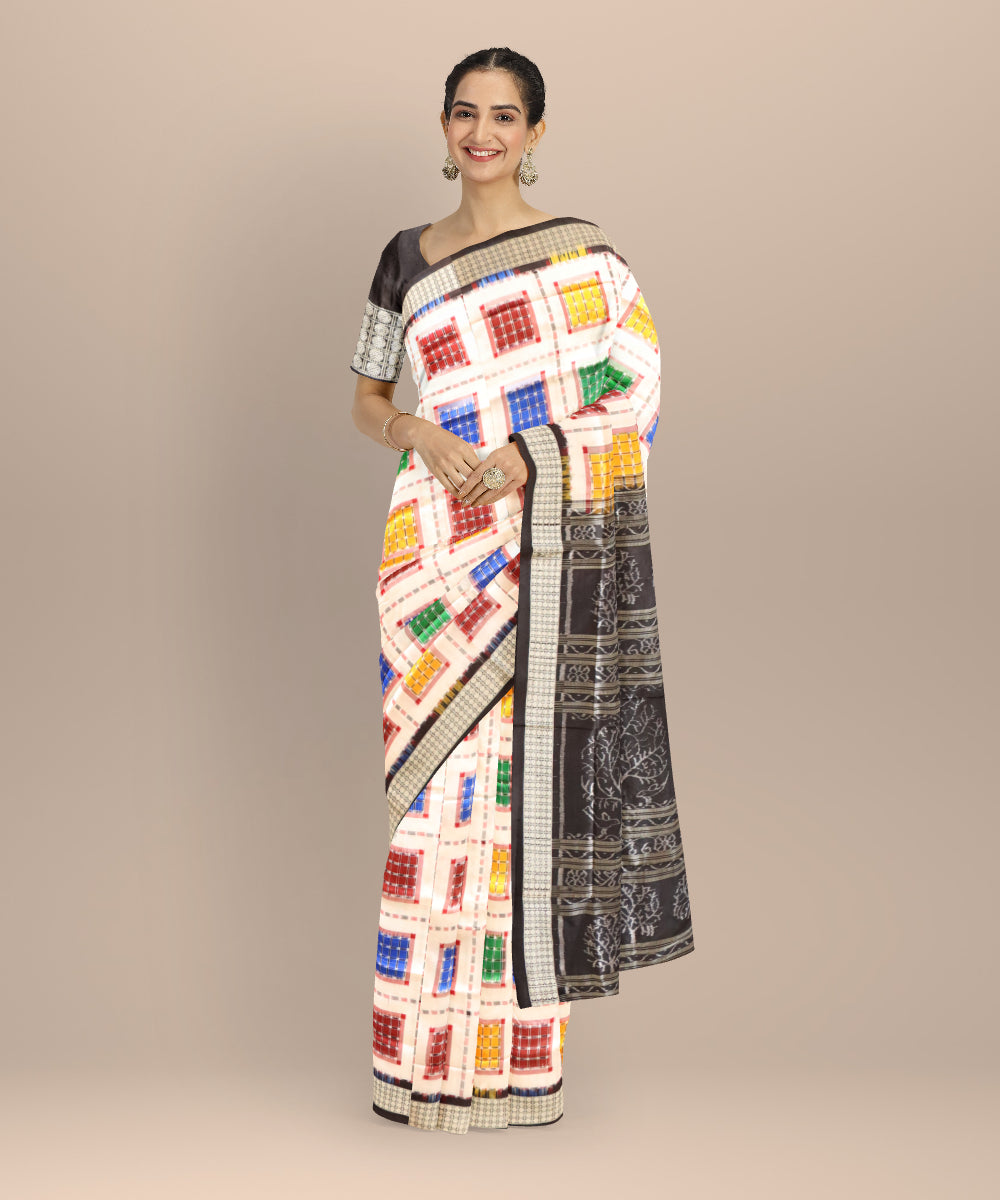 White black ashwini silk handloom sambalpuri saree