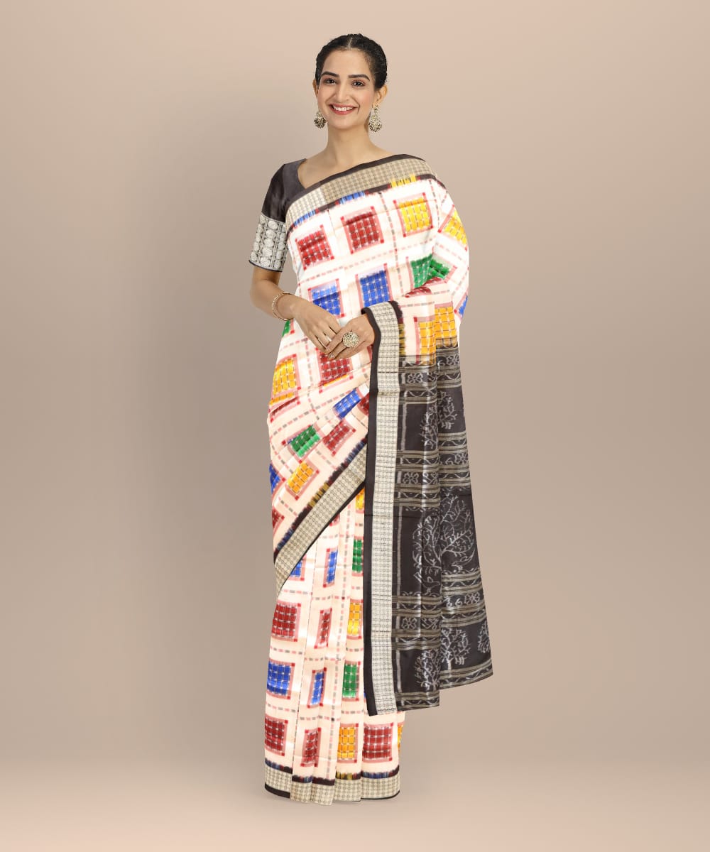 White black ashwini silk handloom sambalpuri saree