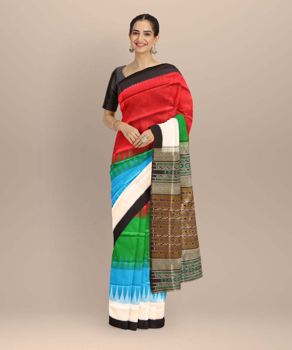 Multicolor black silk handloom bomkai saree