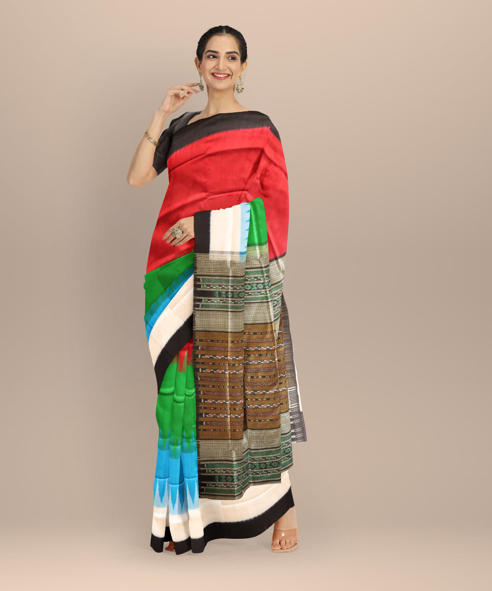 Multicolor black silk handloom bomkai saree