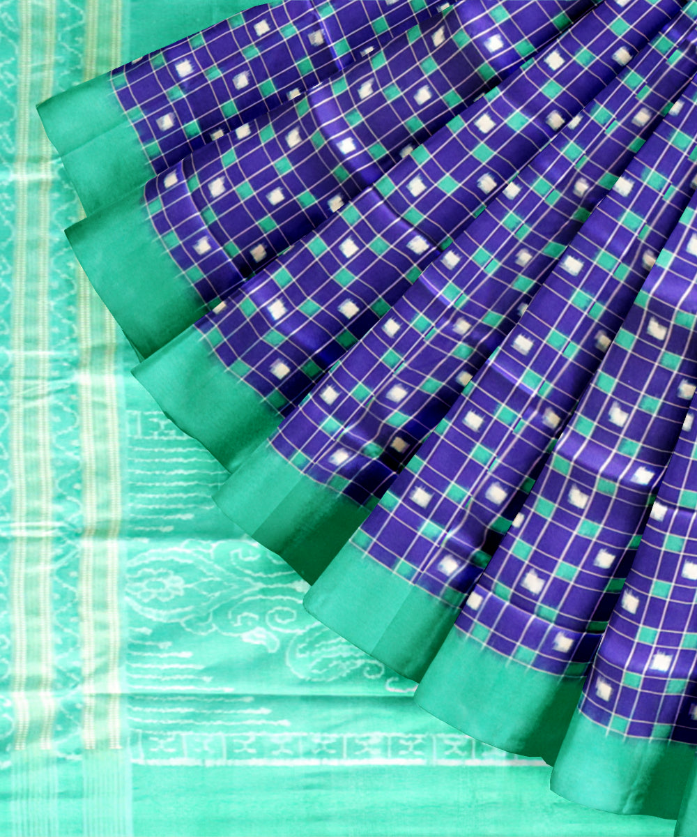Sky blue caribbean green silk handloom sambalpuri saree