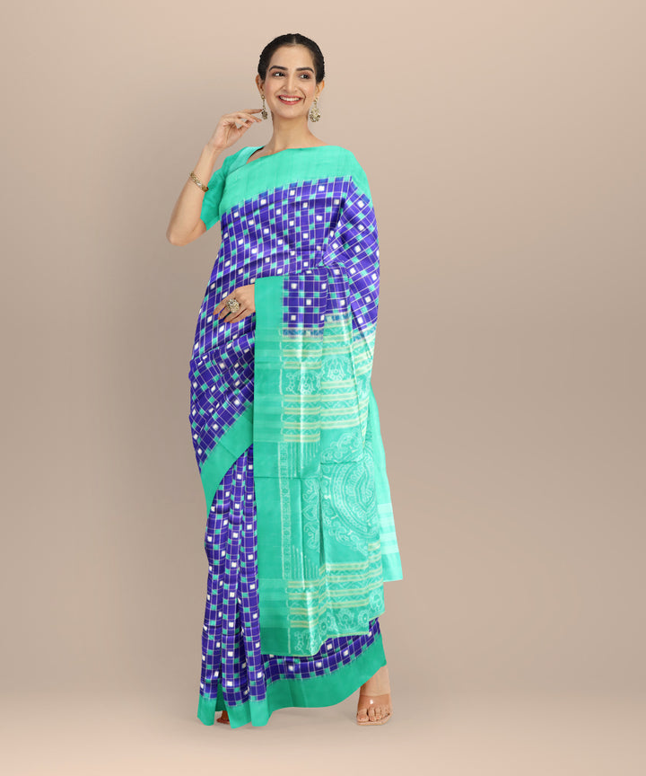 Sky blue caribbean green silk handloom sambalpuri saree