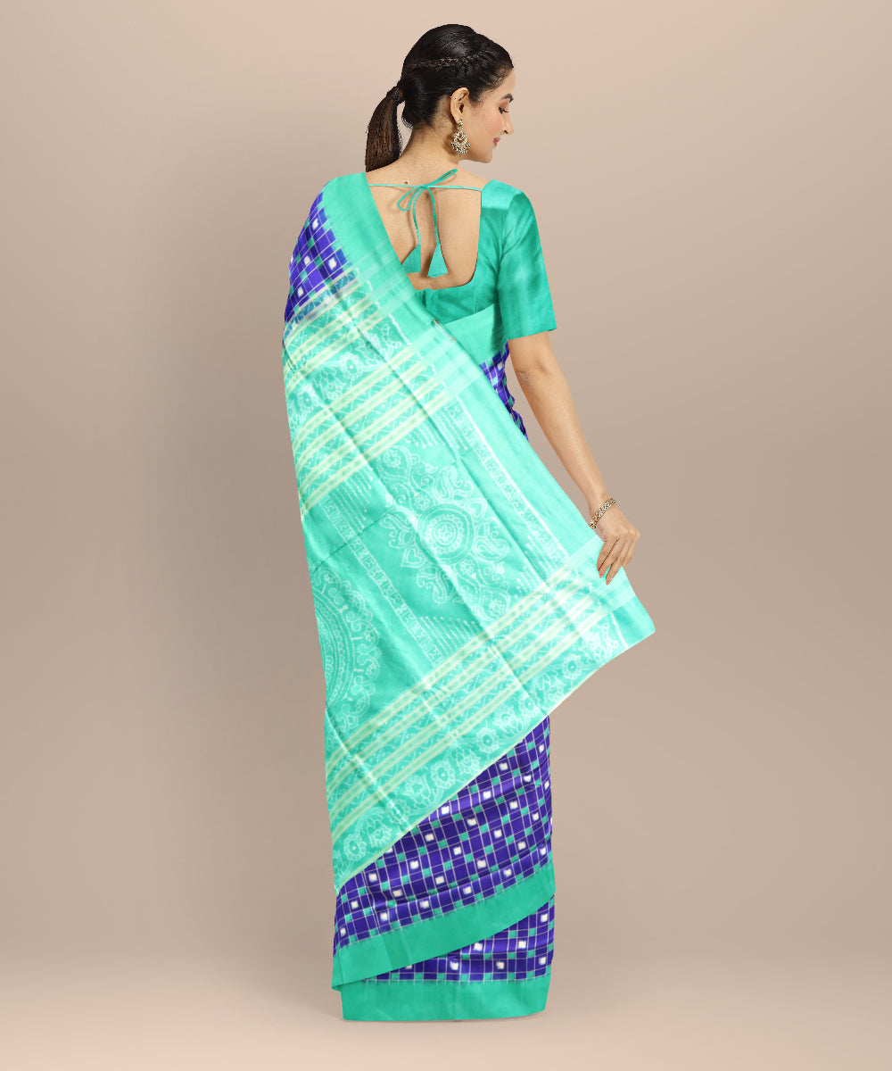 Sky blue caribbean green silk handloom sambalpuri saree