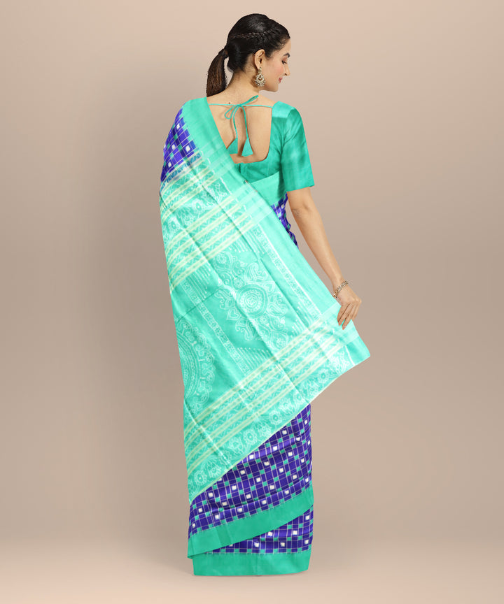Sky blue caribbean green silk handloom sambalpuri saree