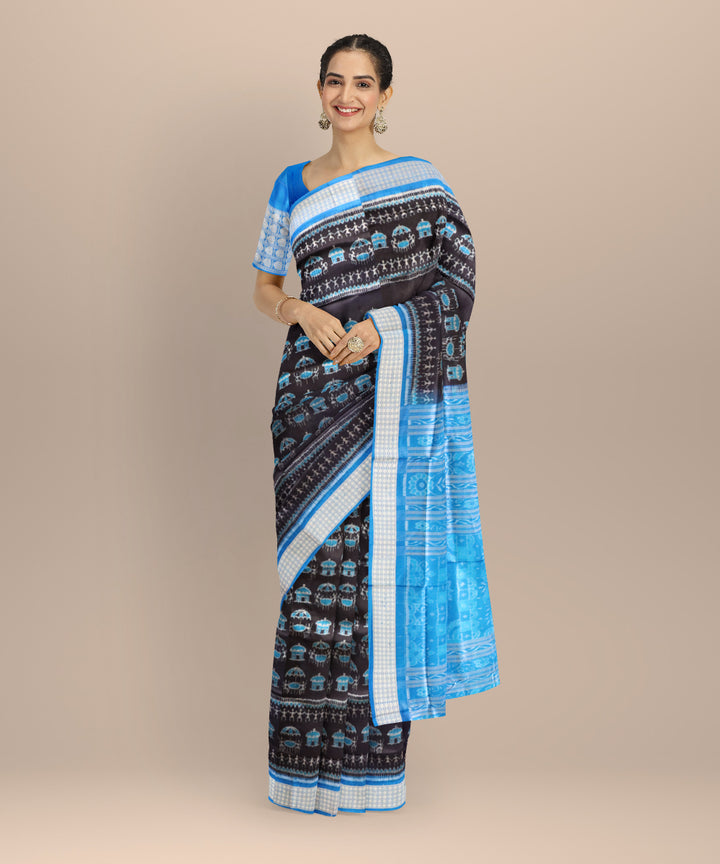 Black brandeis blue silk handloom sambalpuri saree