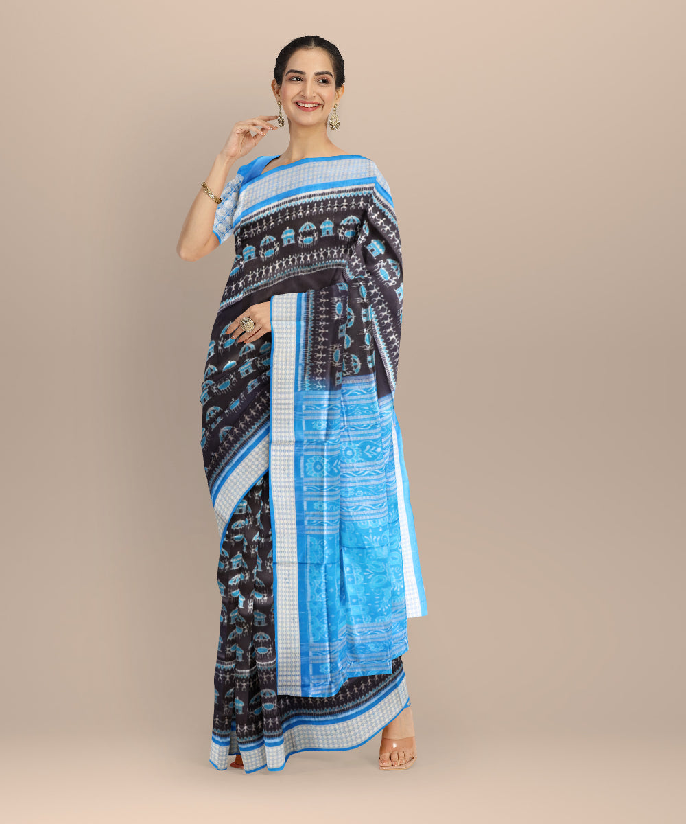 Black brandeis blue silk handloom sambalpuri saree