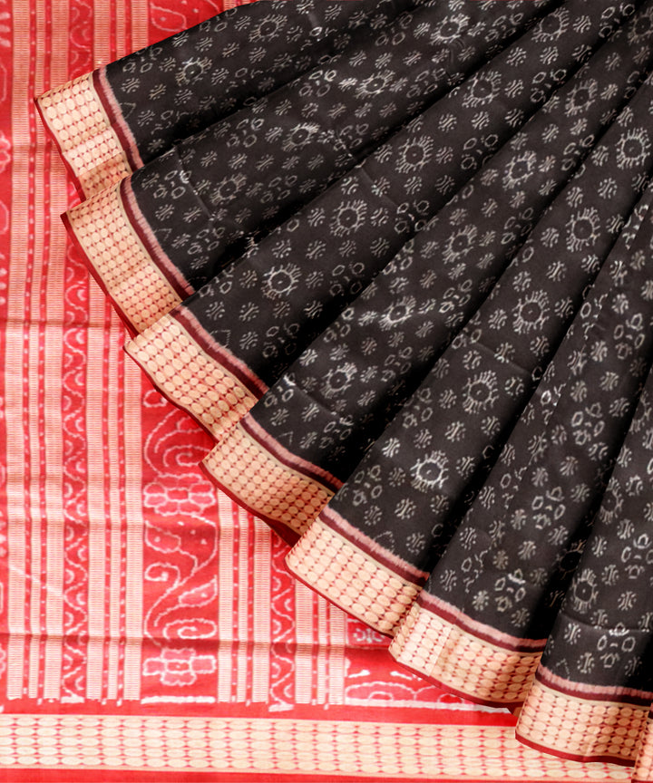 Black dark red handloom sambalpuri silk saree