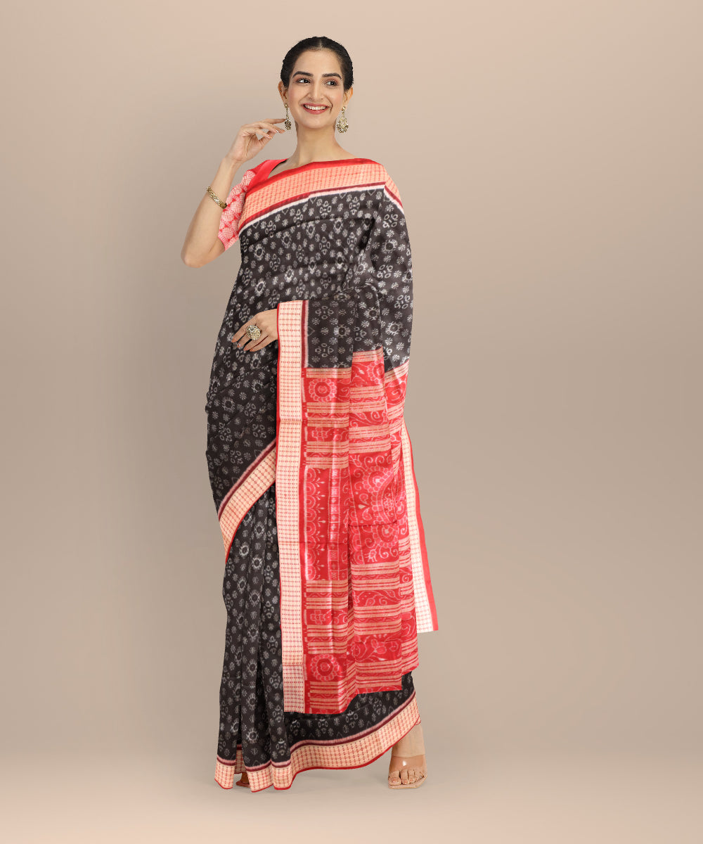 Black dark red handloom sambalpuri silk saree