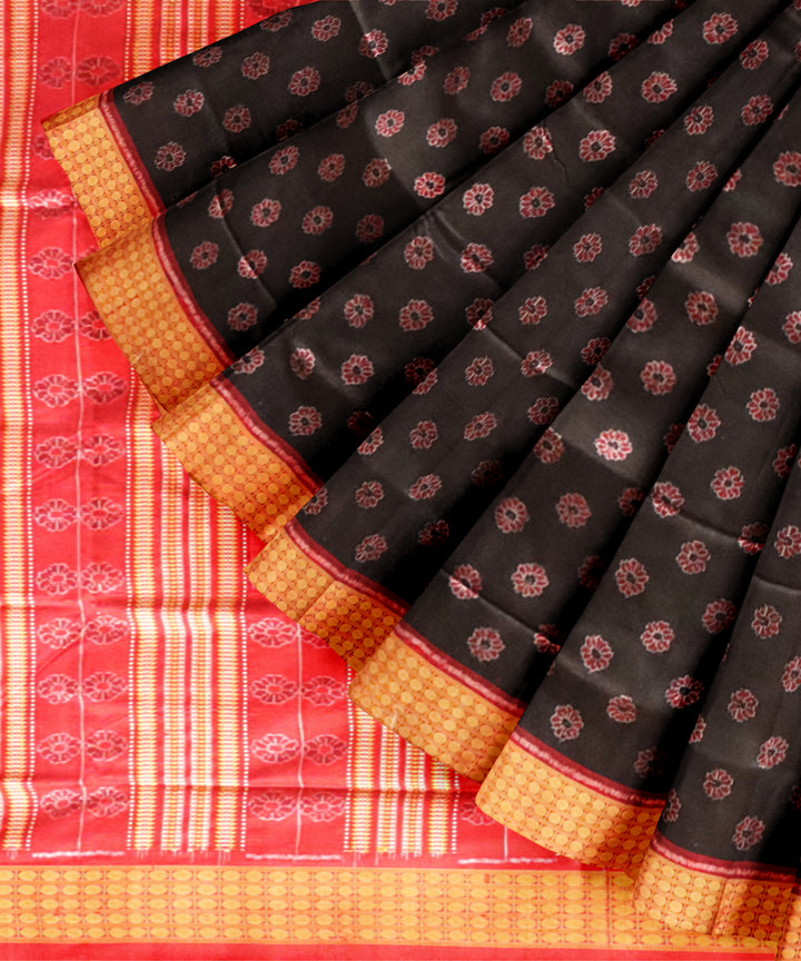 Black dark red half tissue silk handloom sambalpuri saree