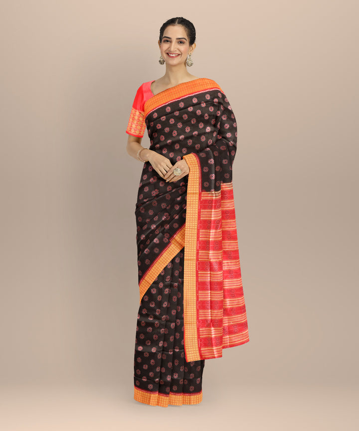 Black dark red half tissue silk handloom sambalpuri saree