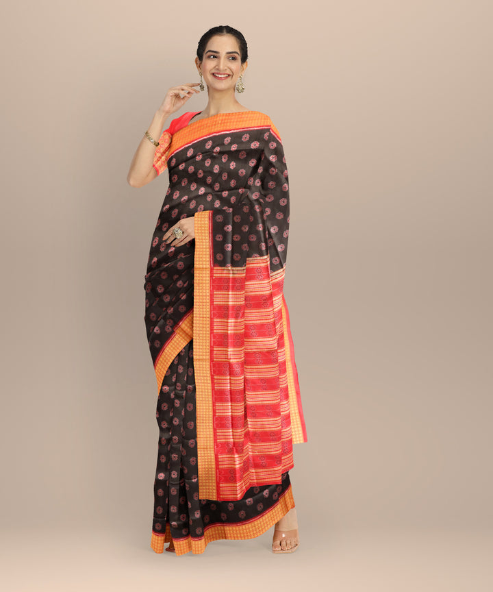 Black dark red half tissue silk handloom sambalpuri saree
