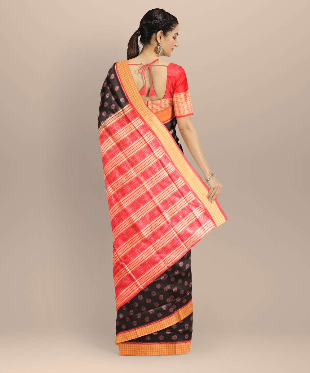 Black dark red half tissue silk handloom sambalpuri saree