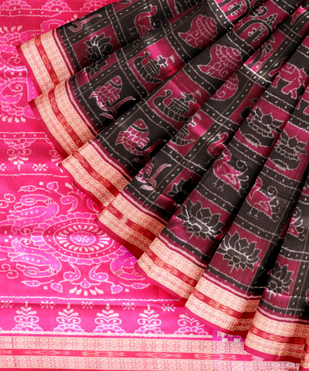 Multicolor cerise pink silk handloom sambalpuri saree