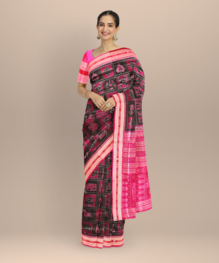 Multicolor cerise pink silk handloom sambalpuri saree