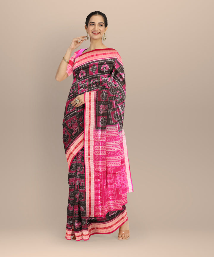 Multicolor cerise pink silk handloom sambalpuri saree