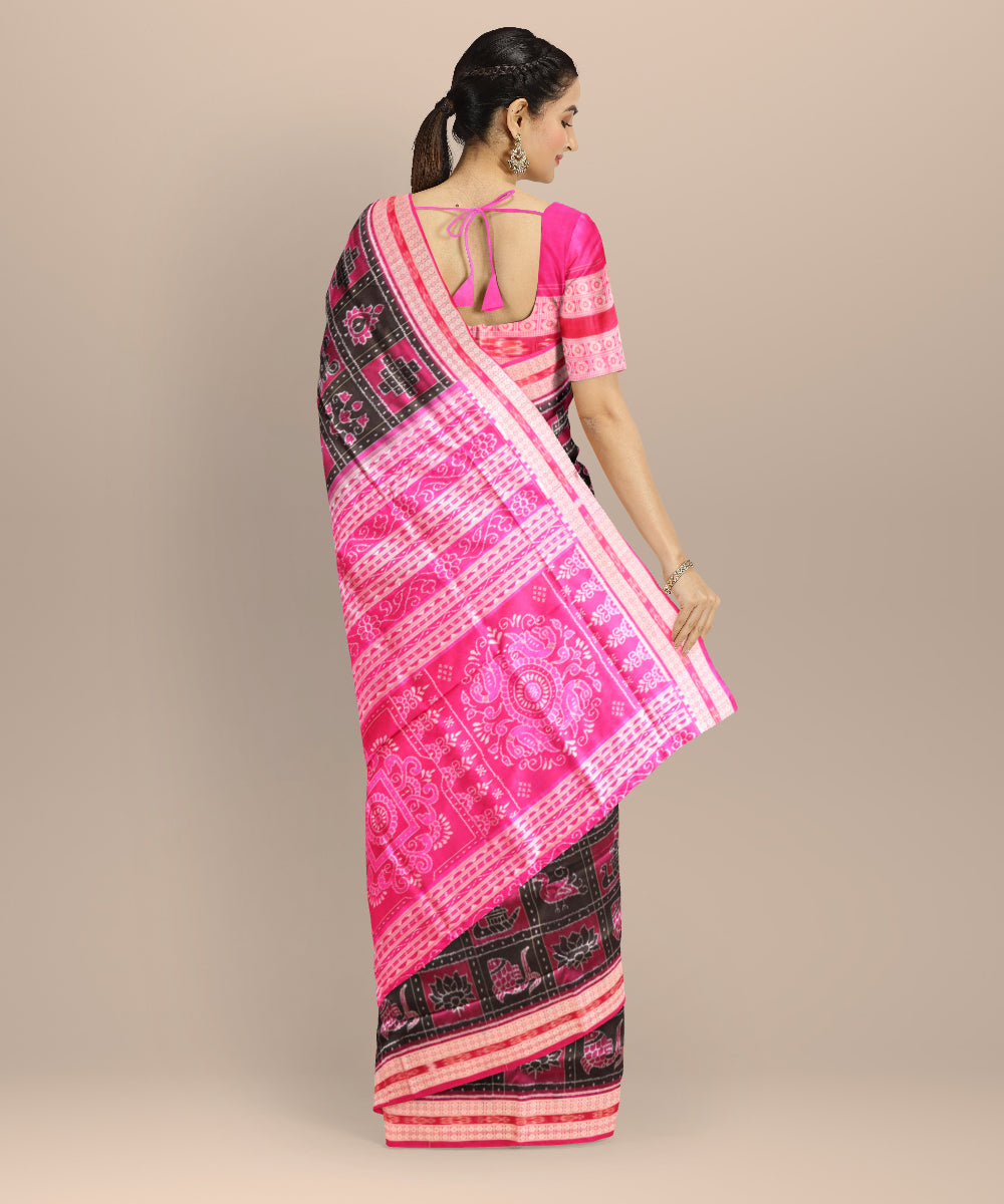 Multicolor cerise pink silk handloom sambalpuri saree