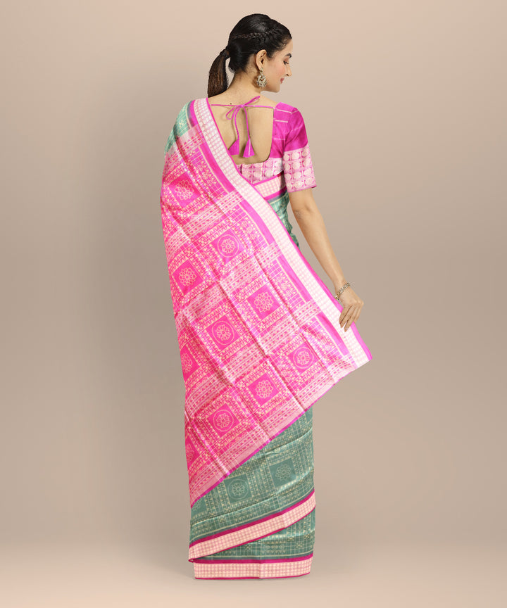 Teal green cerise pink silk handloom sambalpuri saree