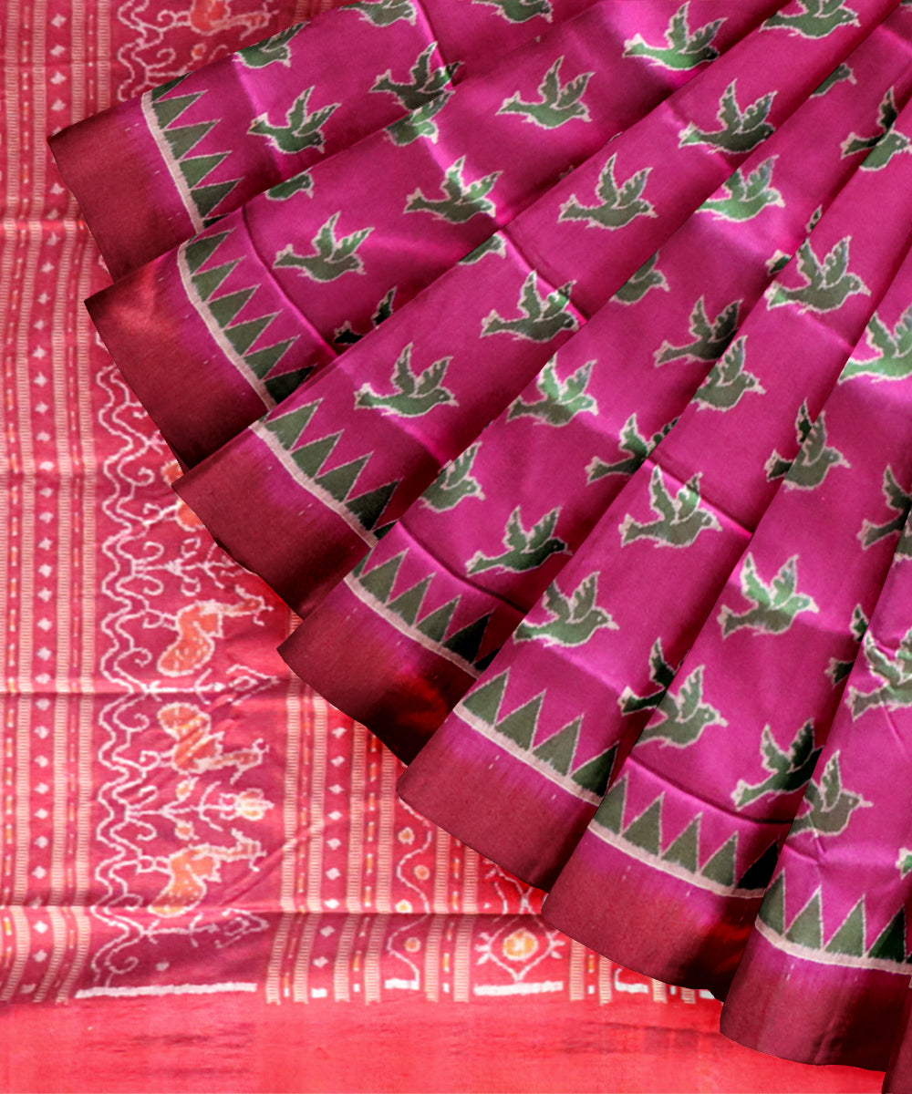 Pink maroon silk handloom sambalpuri saree
