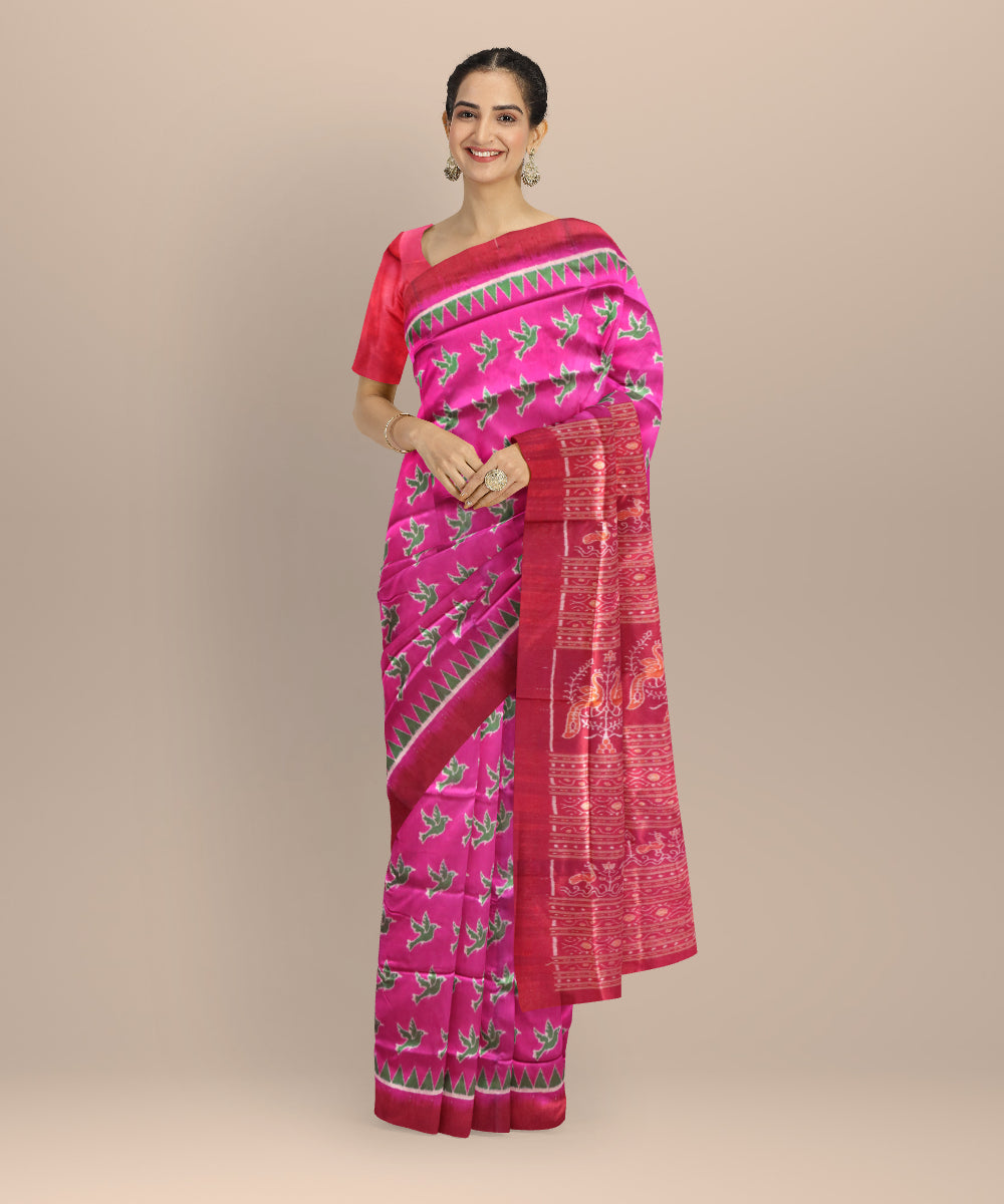 Pink maroon silk handloom sambalpuri saree