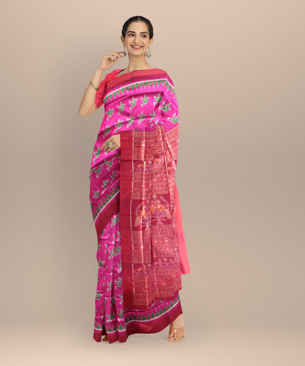Pink maroon silk handloom sambalpuri saree