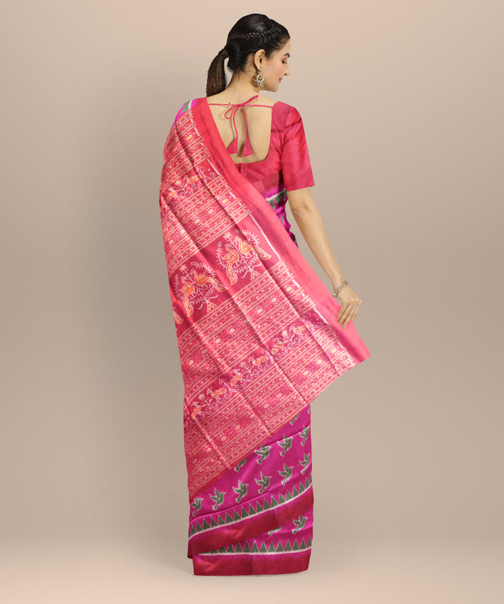 Pink maroon silk handloom sambalpuri saree