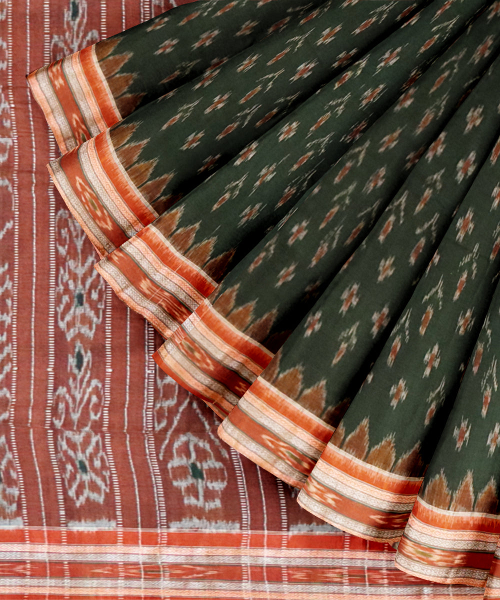 Dark green alloy orange cotton handloom nuapatna saree