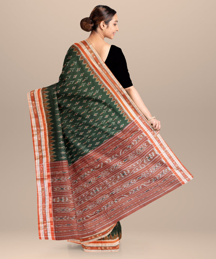 Dark green alloy orange cotton handloom nuapatna saree