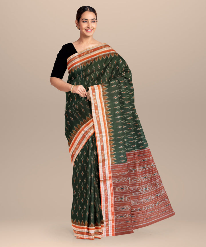 Dark green alloy orange cotton handloom nuapatna saree
