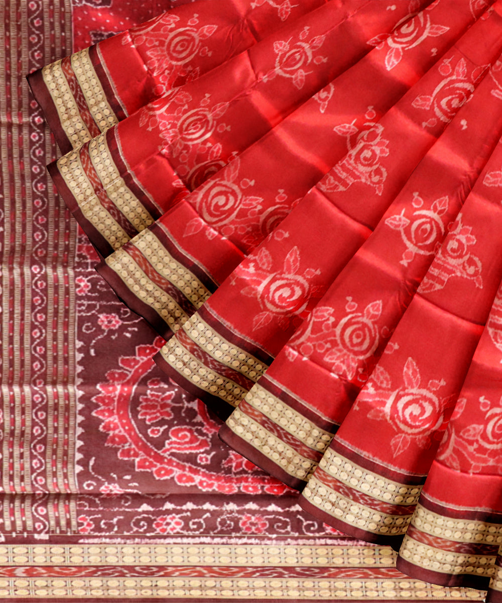 Red coffee silk handloom sambalpuri saree