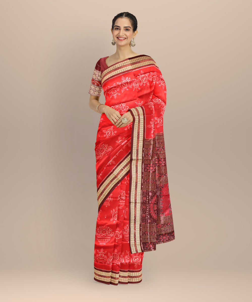 Red coffee silk handloom sambalpuri saree