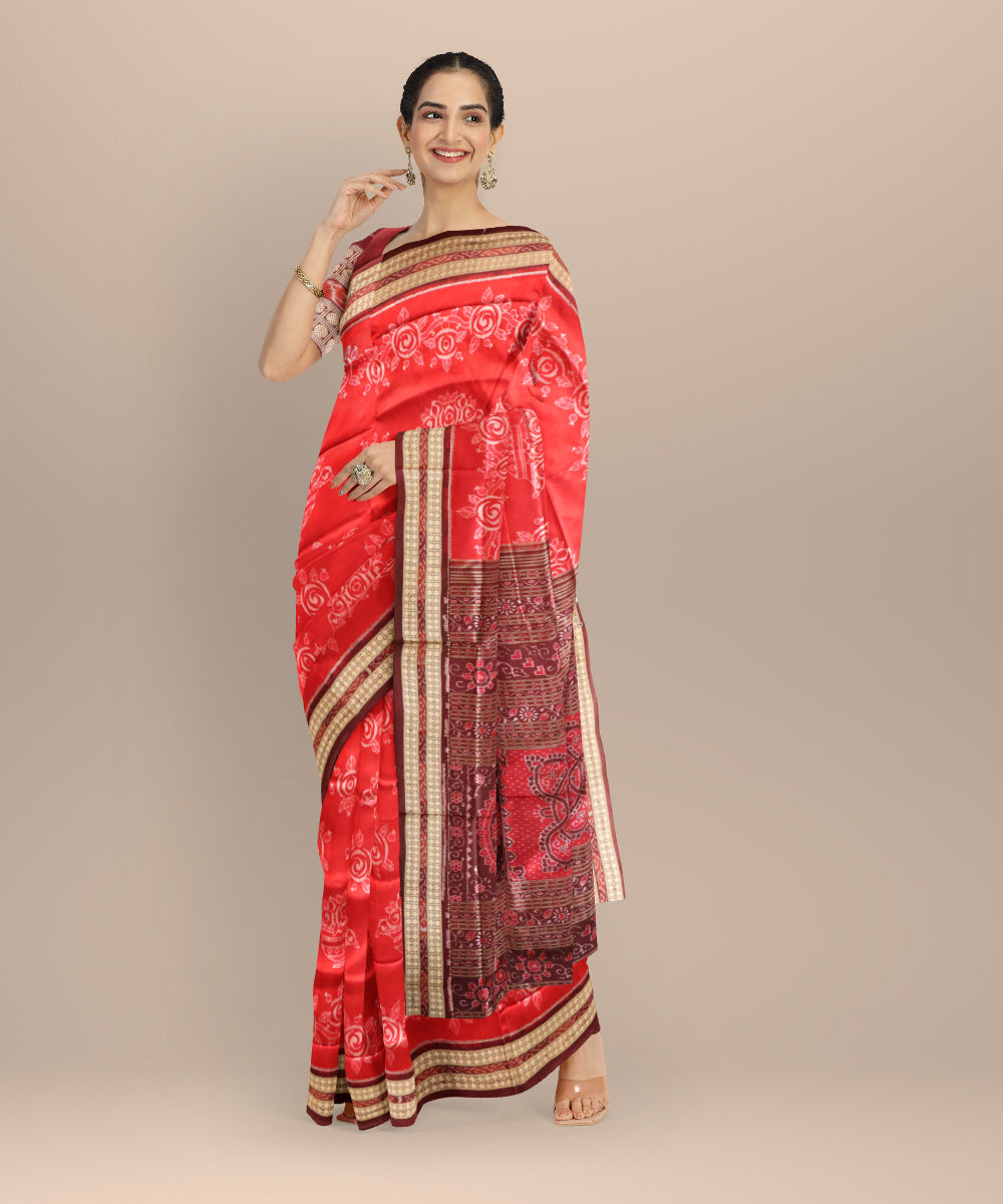 Red coffee silk handloom sambalpuri saree