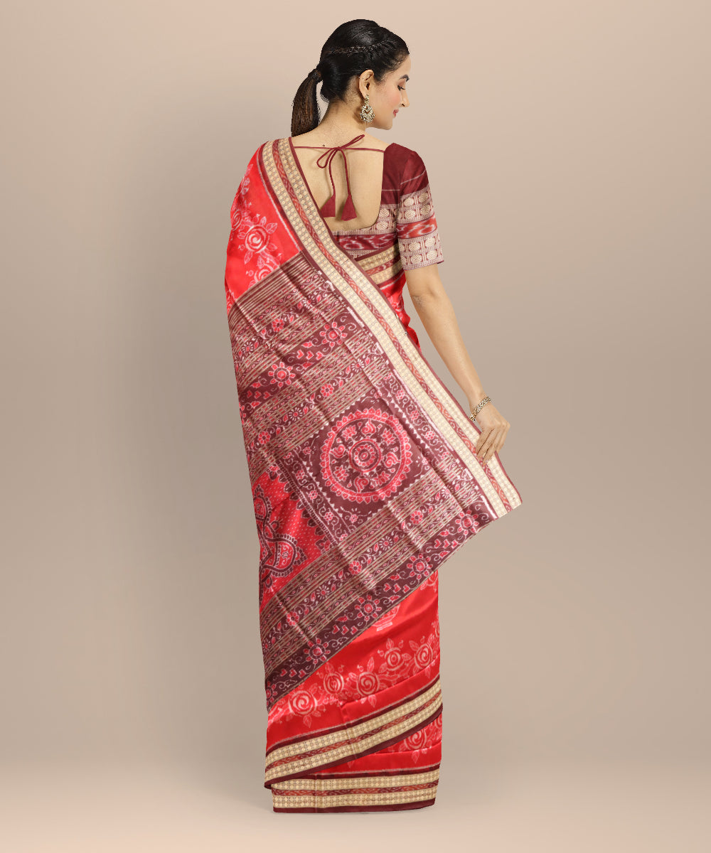 Red coffee silk handloom sambalpuri saree