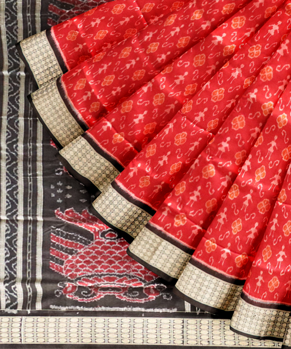 Red black silk handloom sambalpuri saree