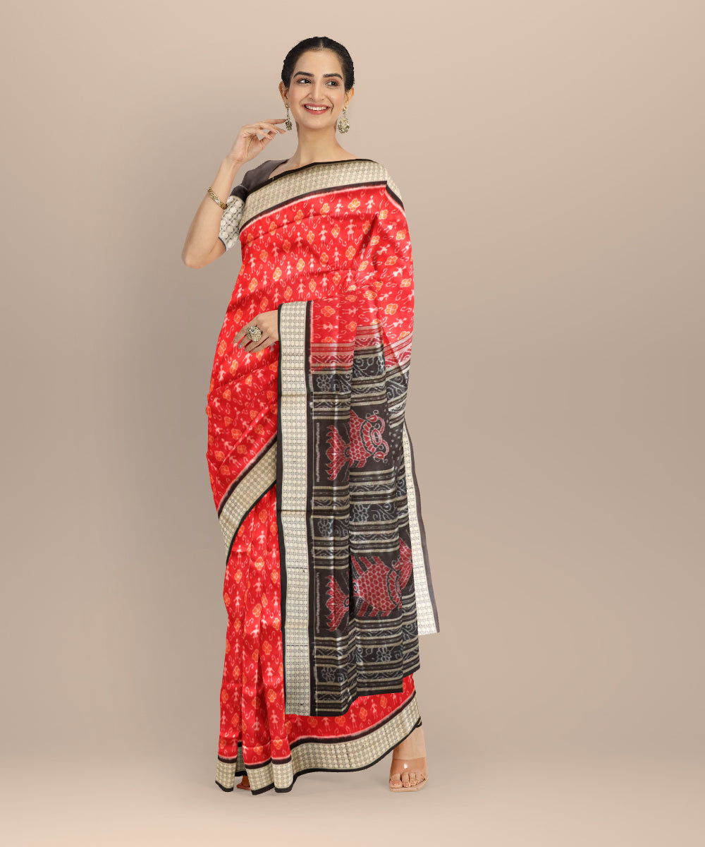 Red black silk handloom sambalpuri saree