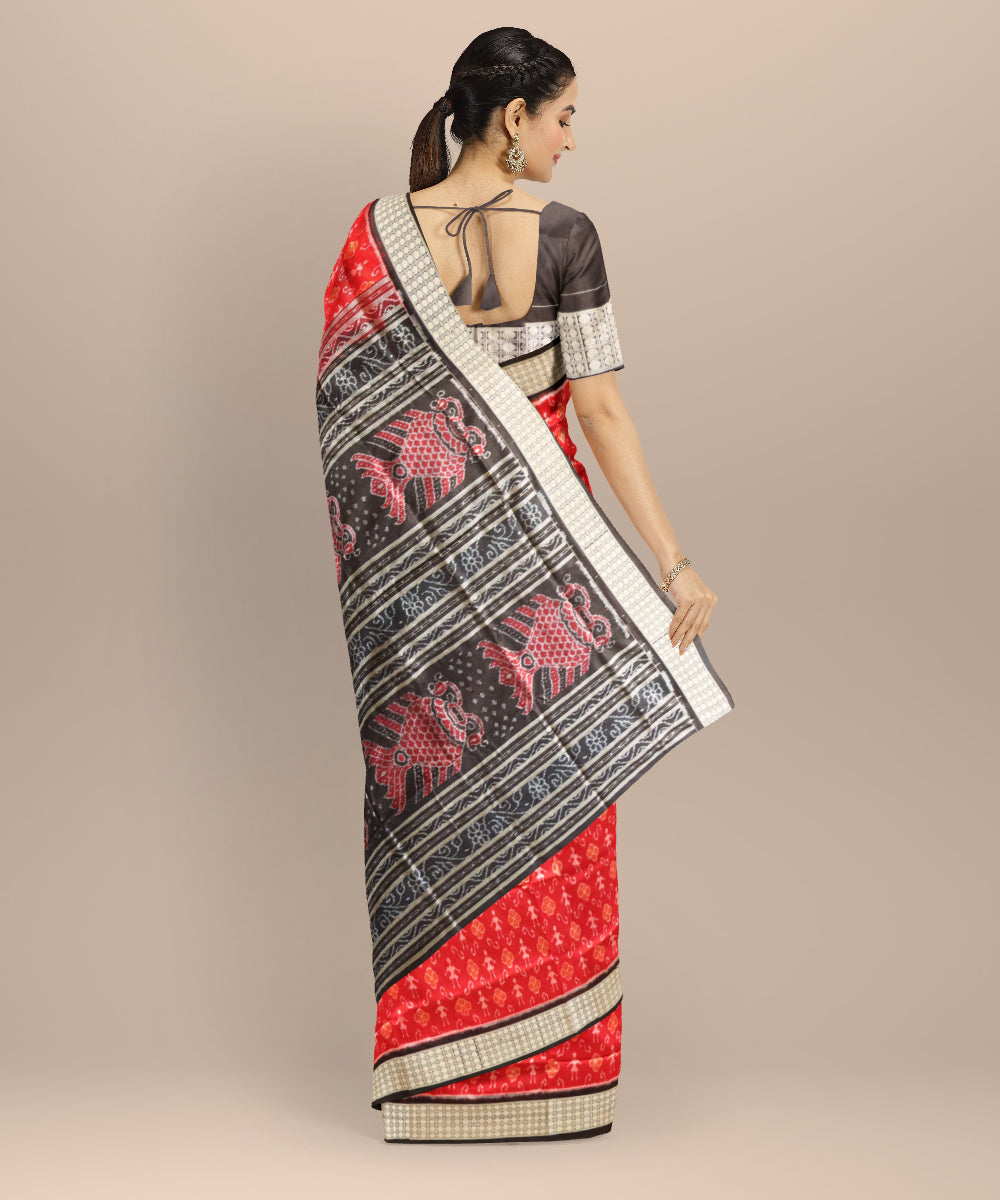 Red black silk handloom sambalpuri saree