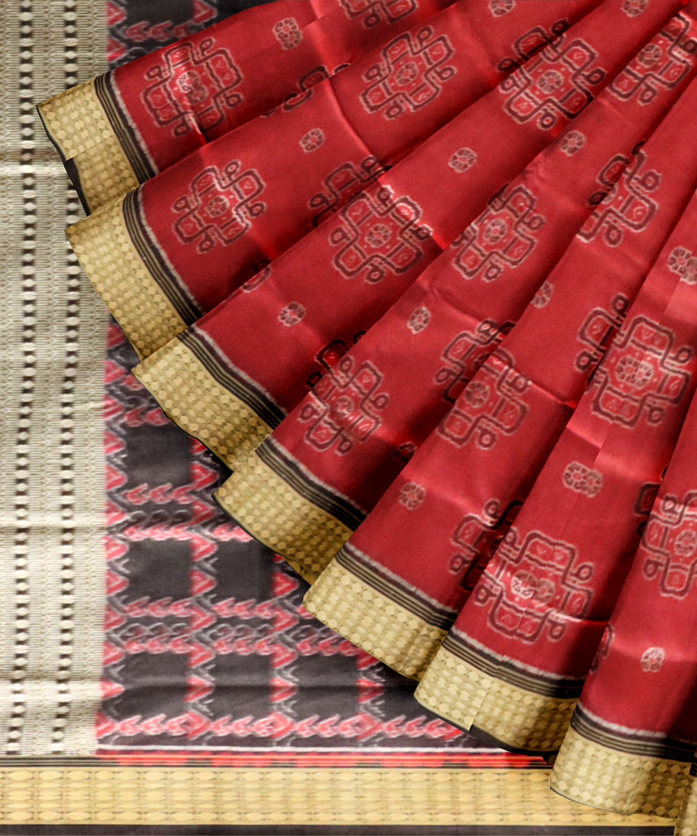 Maroon black silk handloom sambalpuri saree