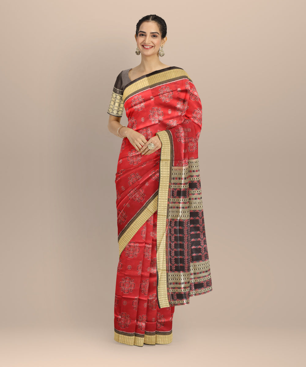 Maroon black silk handloom sambalpuri saree