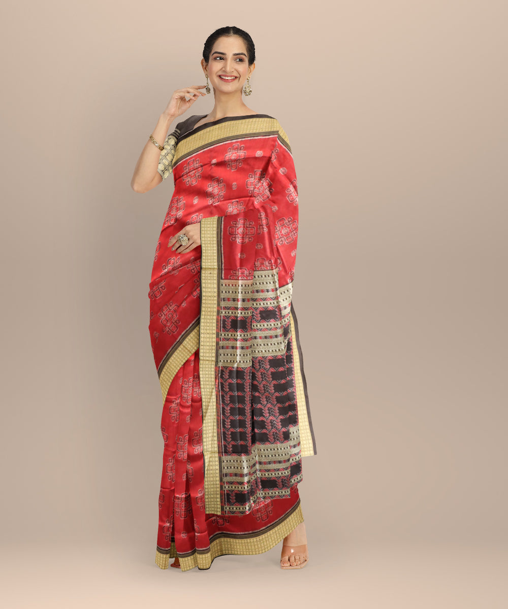 Maroon black silk handloom sambalpuri saree