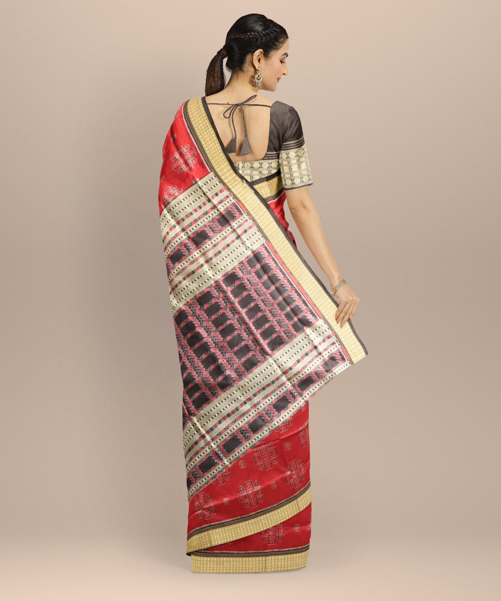 Maroon black silk handloom sambalpuri saree