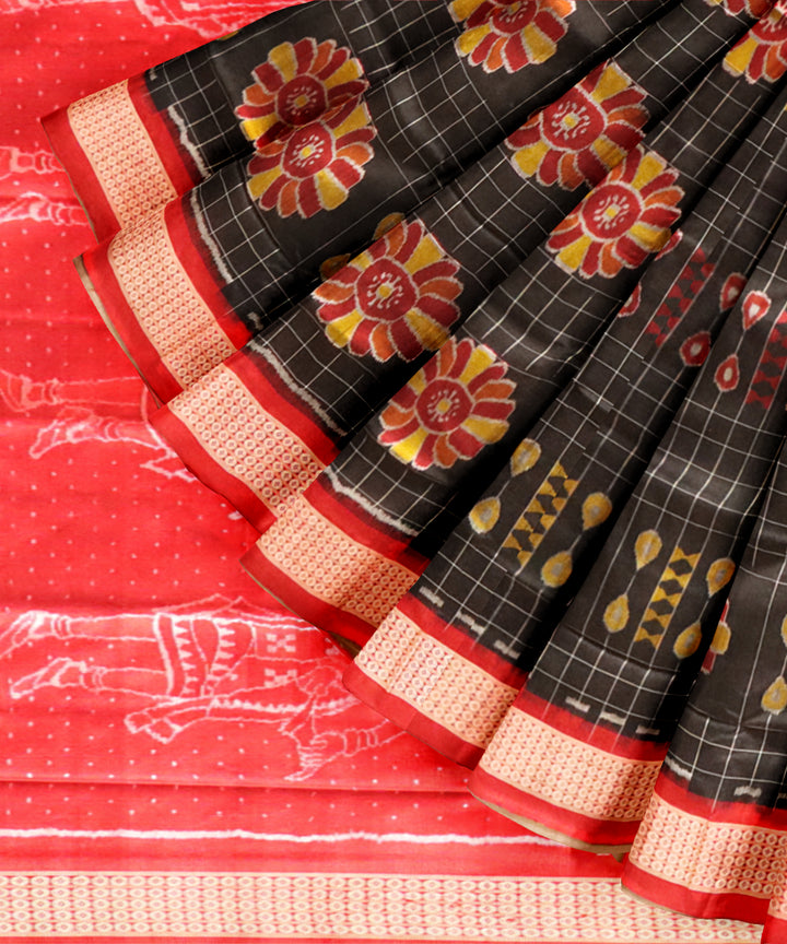 Black dark red silk handloom sambalpuri saree
