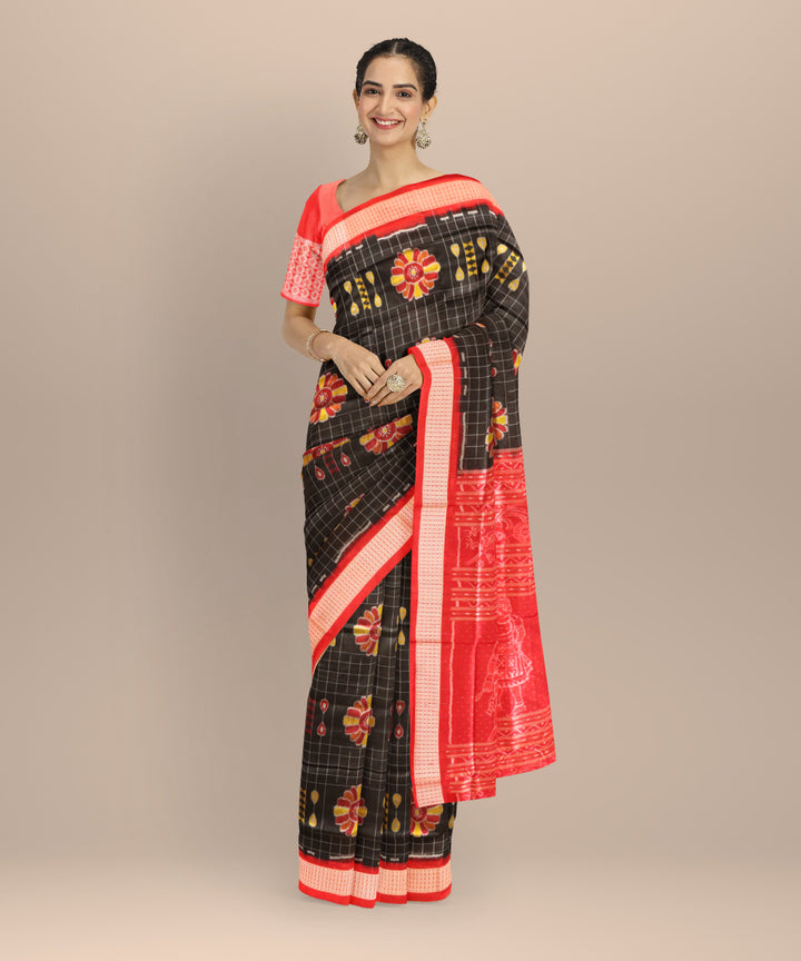 Black dark red silk handloom sambalpuri saree
