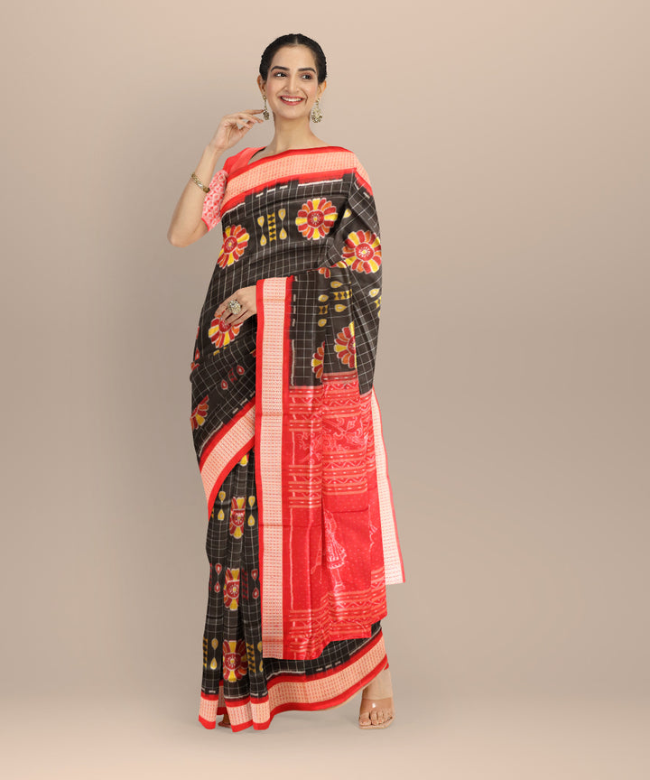 Black dark red silk handloom sambalpuri saree