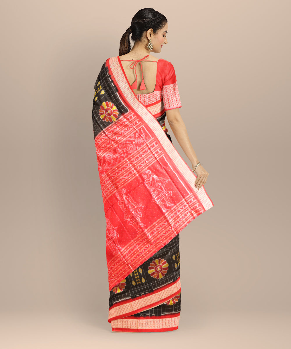 Black dark red silk handloom sambalpuri saree