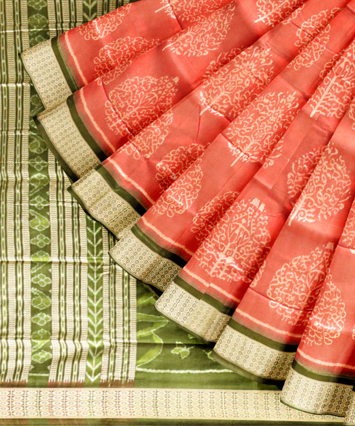 Peach deep spring bud silk handloom sambalpuri saree