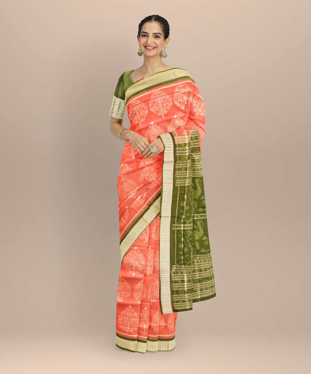 Peach deep spring bud silk handloom sambalpuri saree
