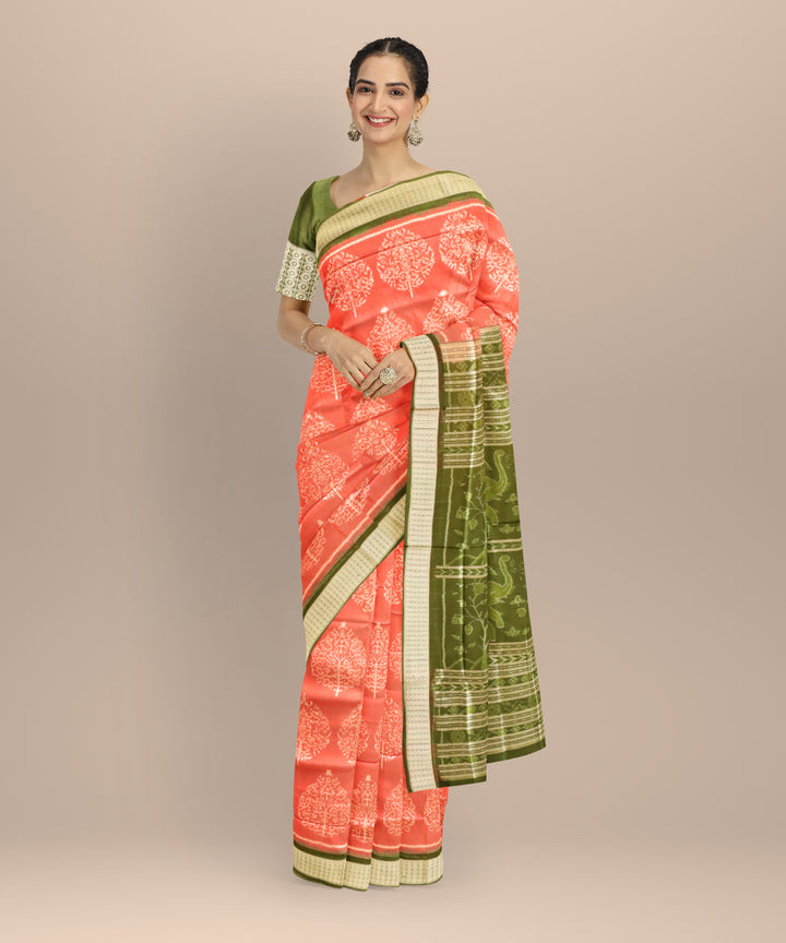 Peach deep spring bud silk handloom sambalpuri saree